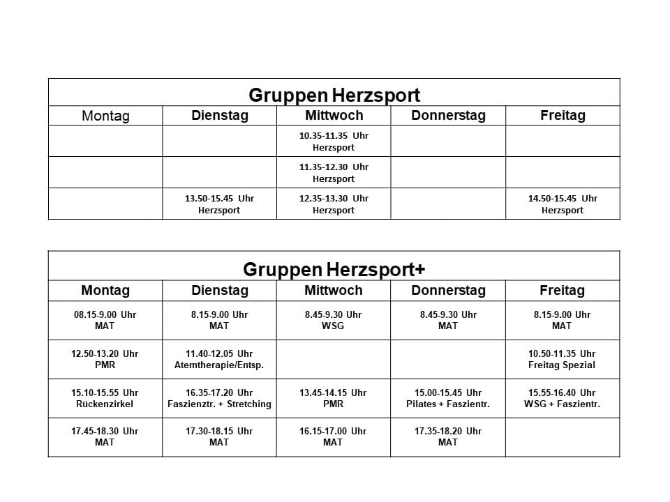 Kursplan Herzsport